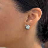 Tahitian Black Pearl Earrings in White Gold with Diamonds - 10-11mm