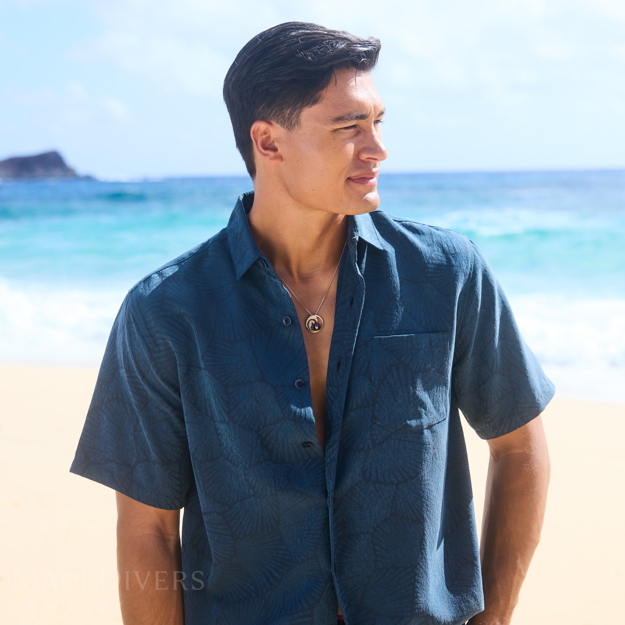 Nalu タヒチアン ブラック パール ペンダント ダイヤモンド ゴールド - 24mm