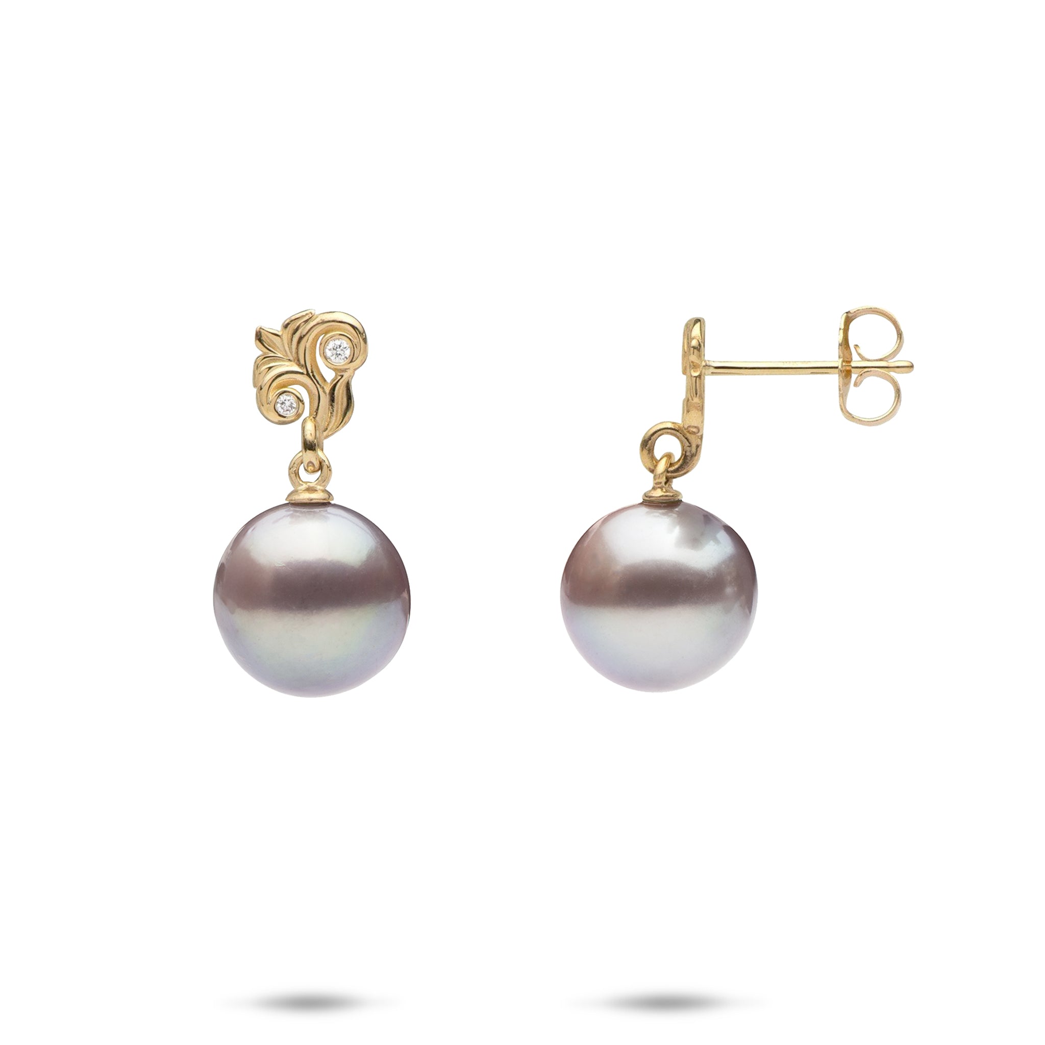Living Heirloom Freshwater Pearl Earrings in 14k Yellow Gold with Diamonds