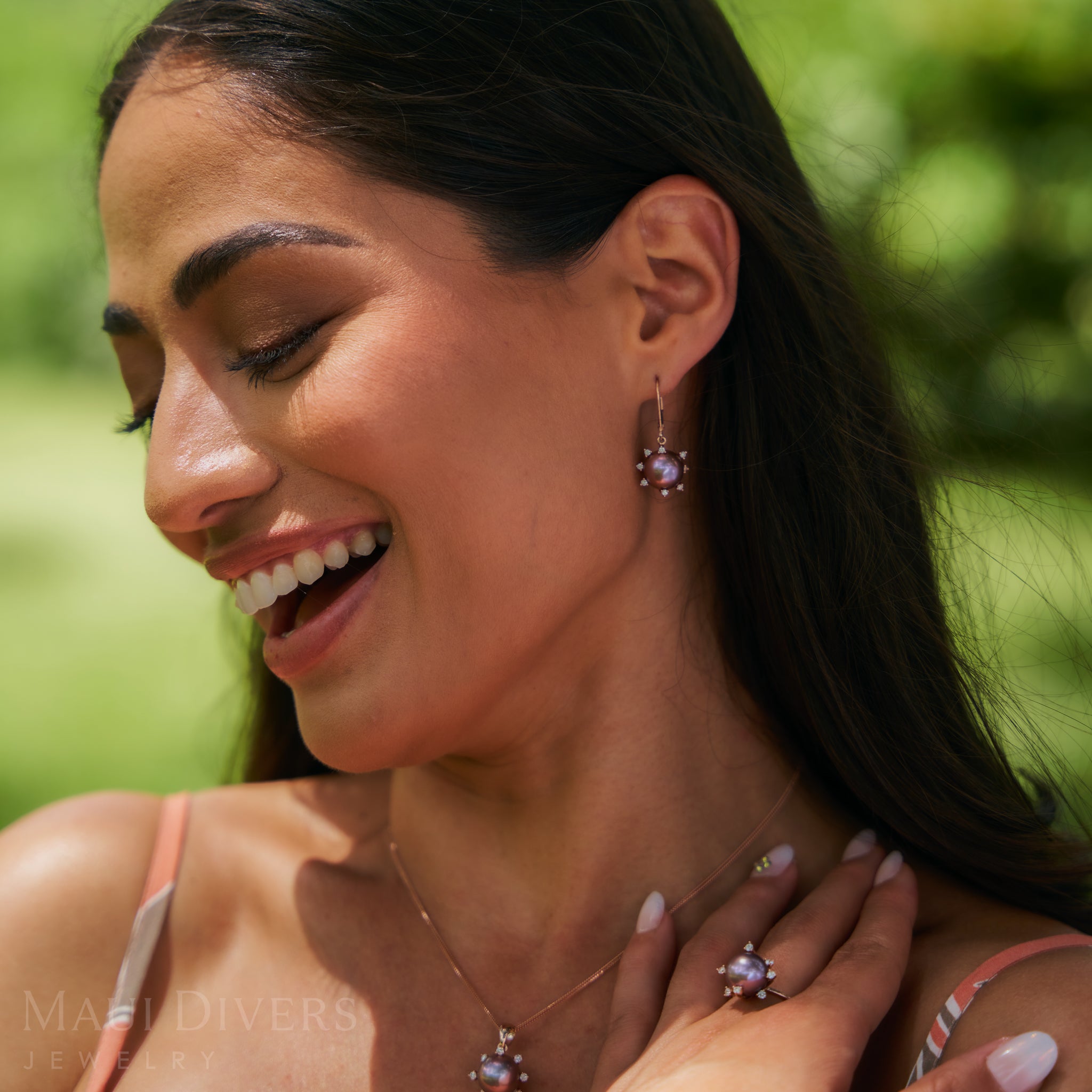 プロテア 紫外淡水真珠 ダイヤモンド ピアス ローズゴールド 10-11mm