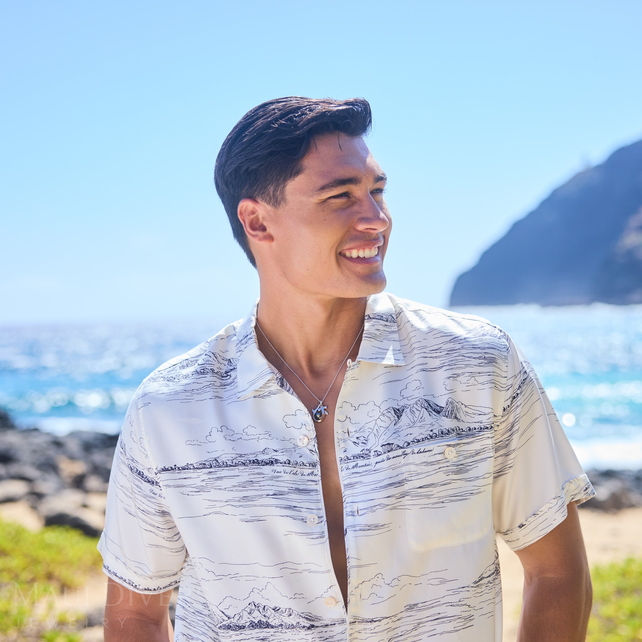 タヒチアンブラックパールハンマーヘッドシャークペンダント ホワイトゴールド 9-10mm