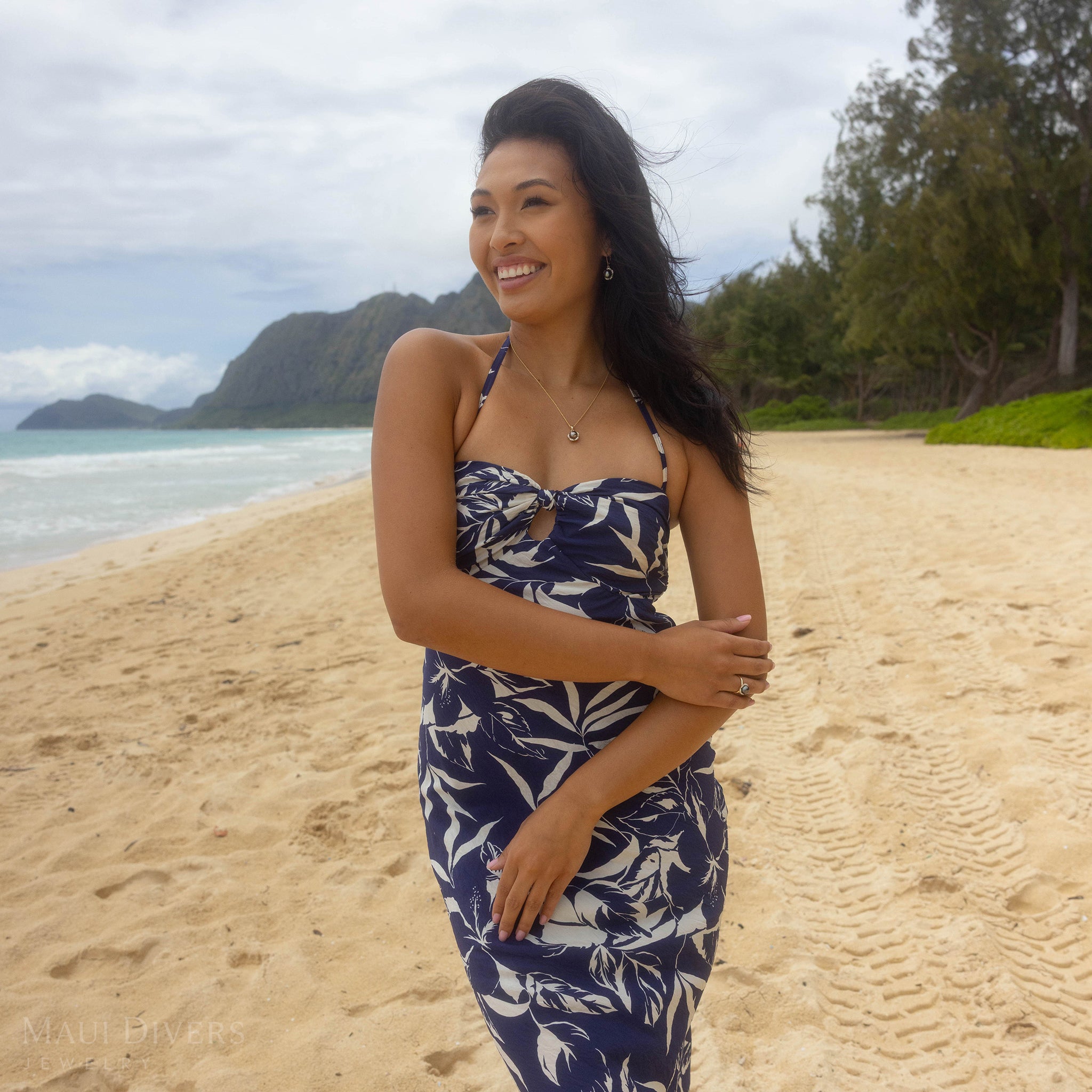 プルメリア ダイヤモンド ゴールド タヒチ黒真珠 リング - 9-10mm