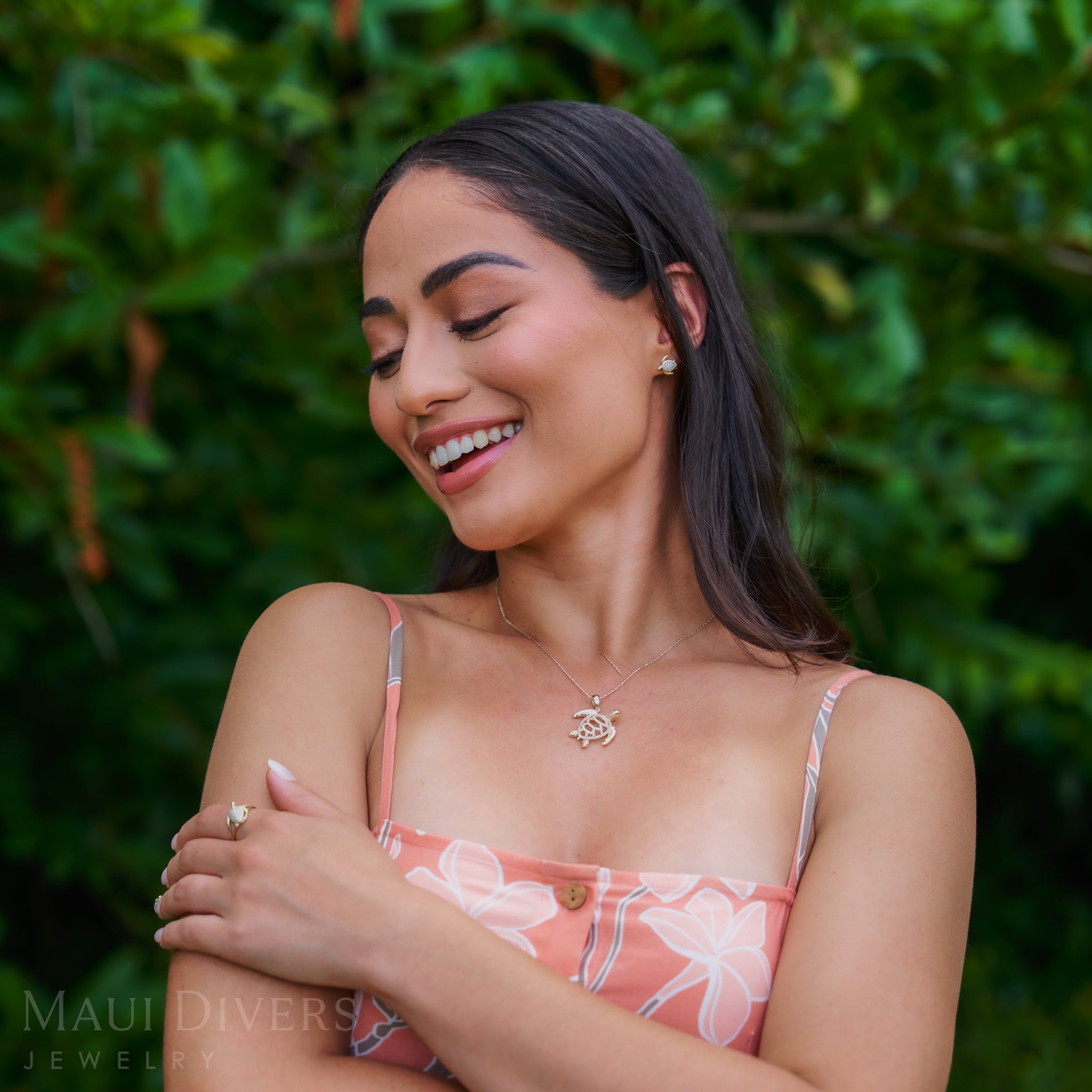 ホヌ ペンダント ダイヤモンド ゴールド - 28mm