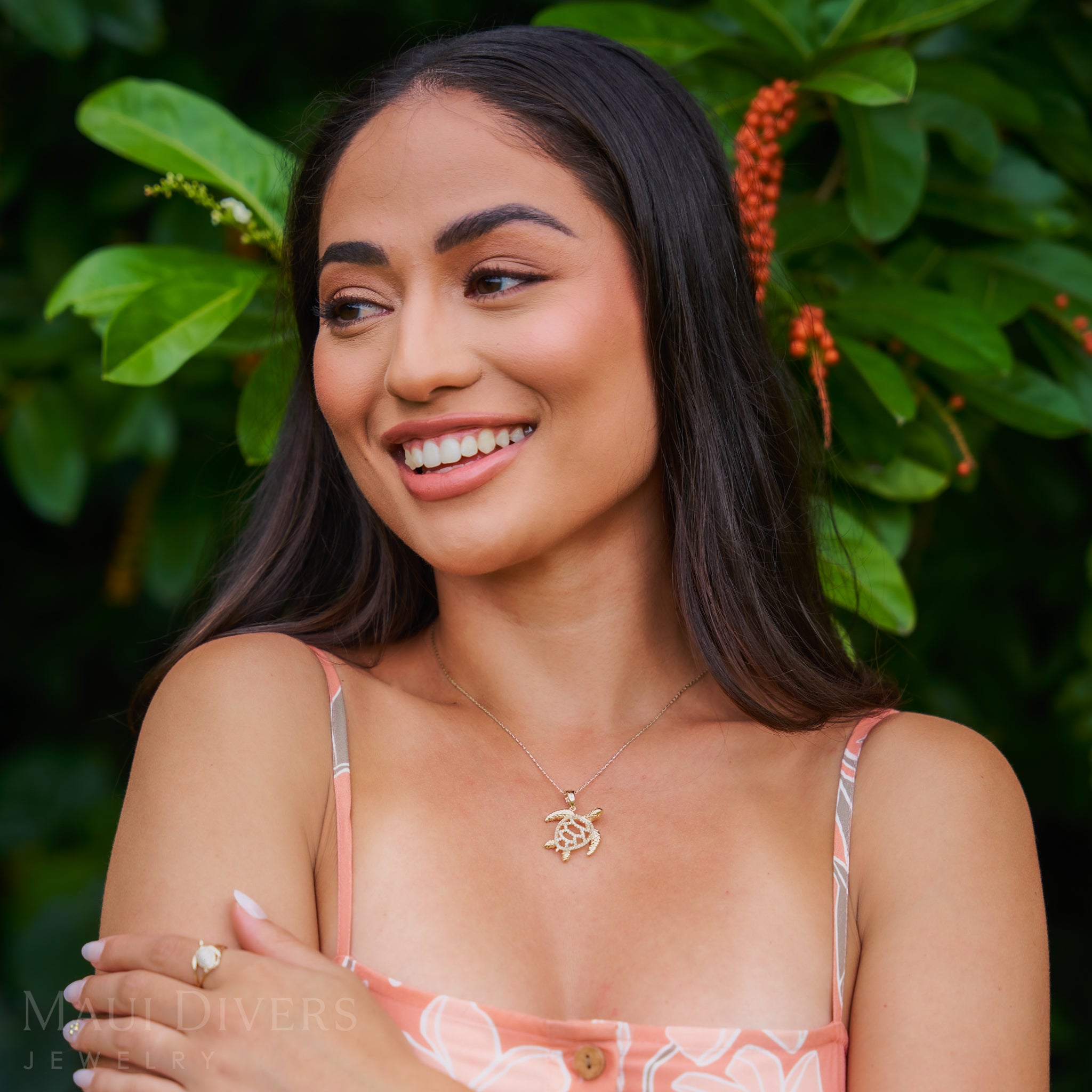 ホヌ ペンダント ダイヤモンド ゴールド - 28mm