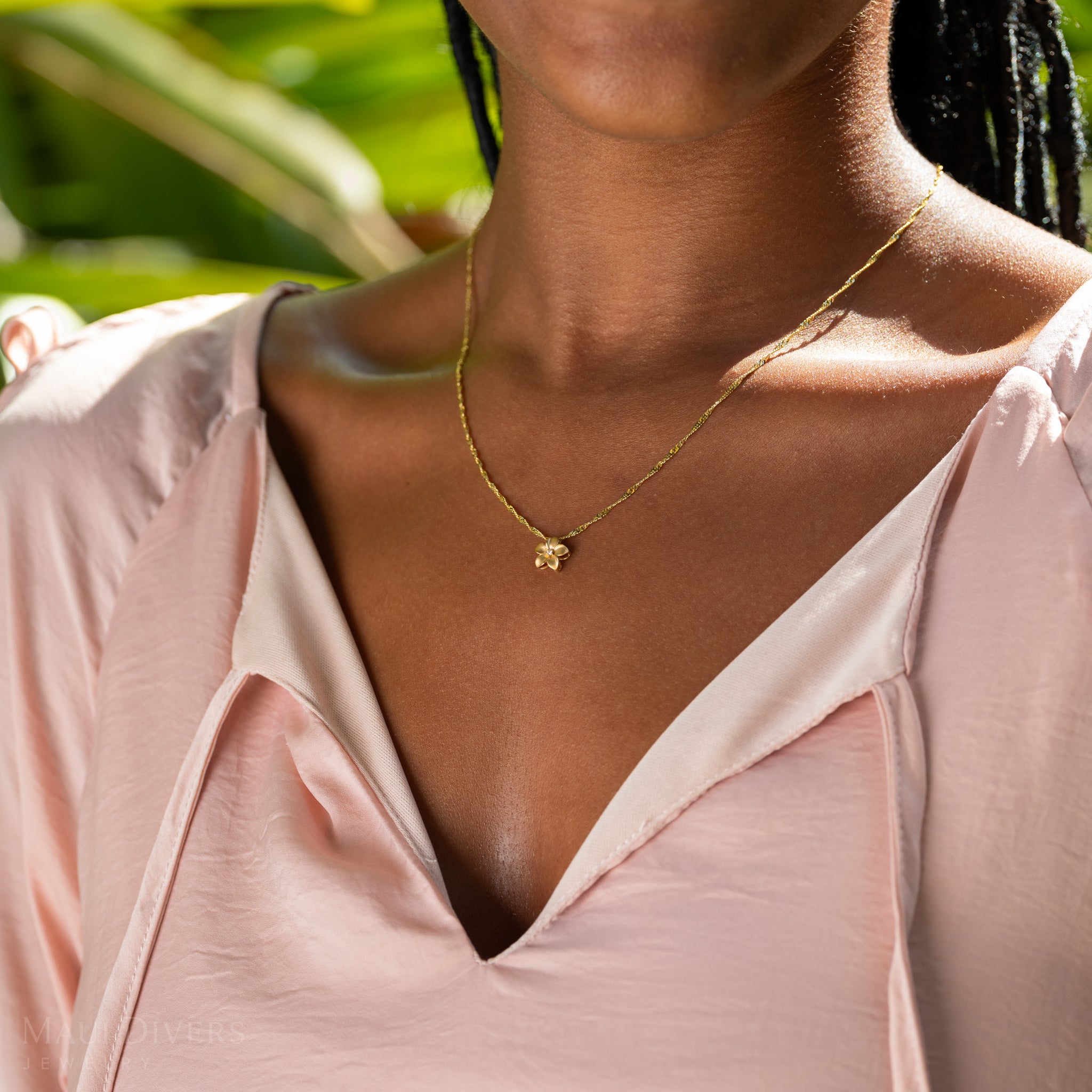 プルメリア ダイヤモンド ゴールド ペンダント - 9mm