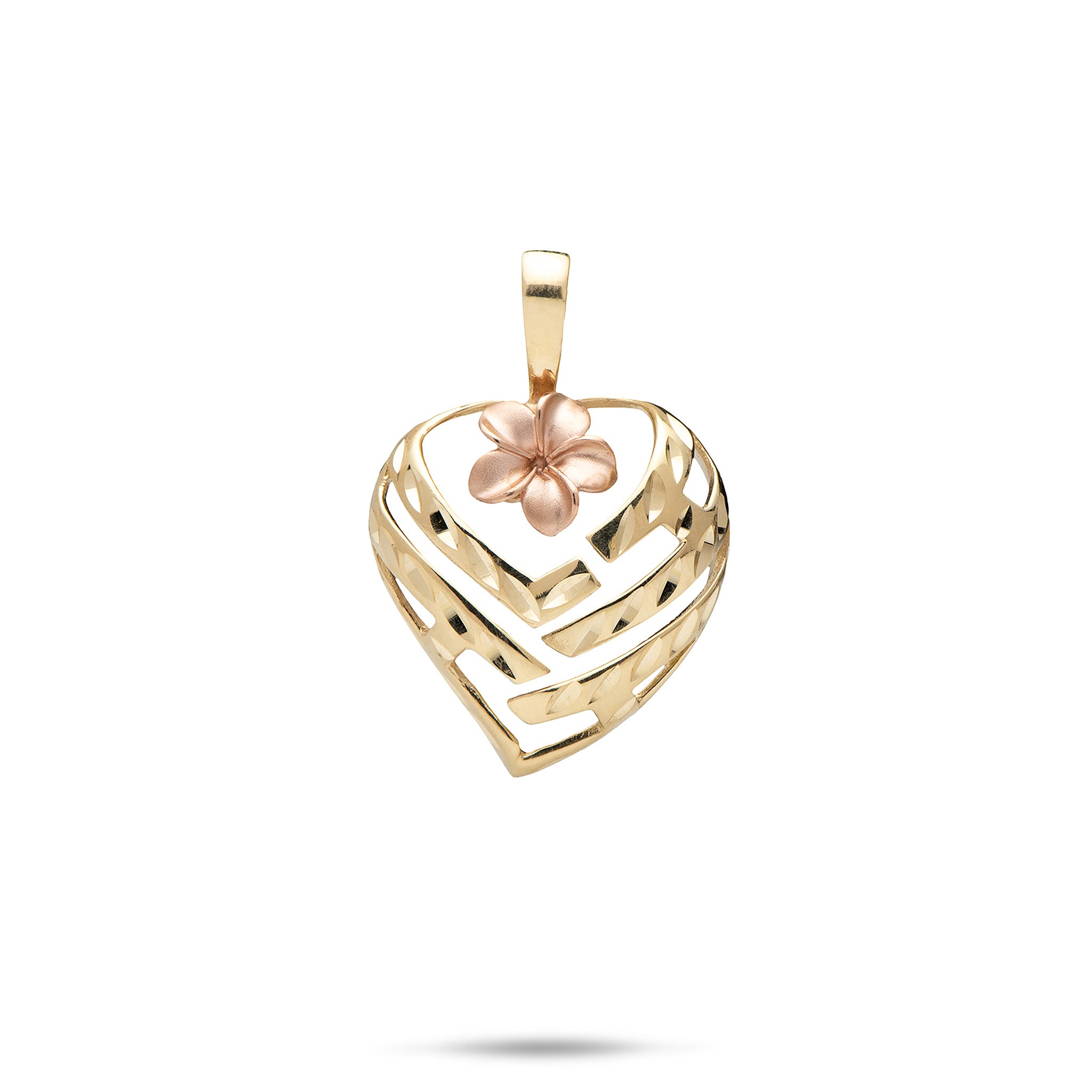 Aloha Heart Plumeria Pendant in Two Tone Gold - 16mm