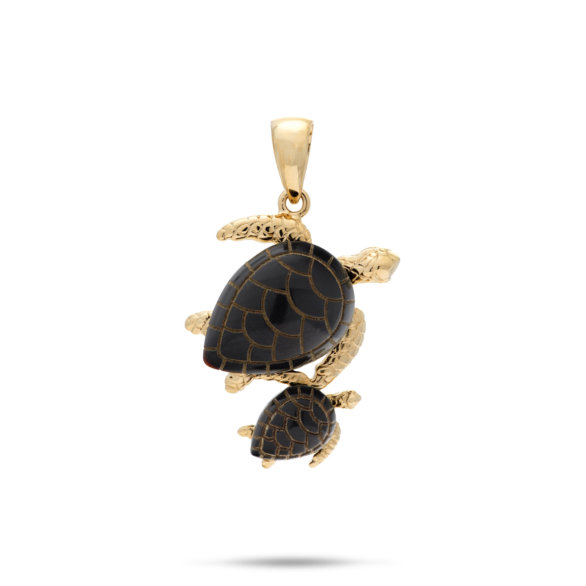 Honu Black Coral Pendant in Gold - 22mm