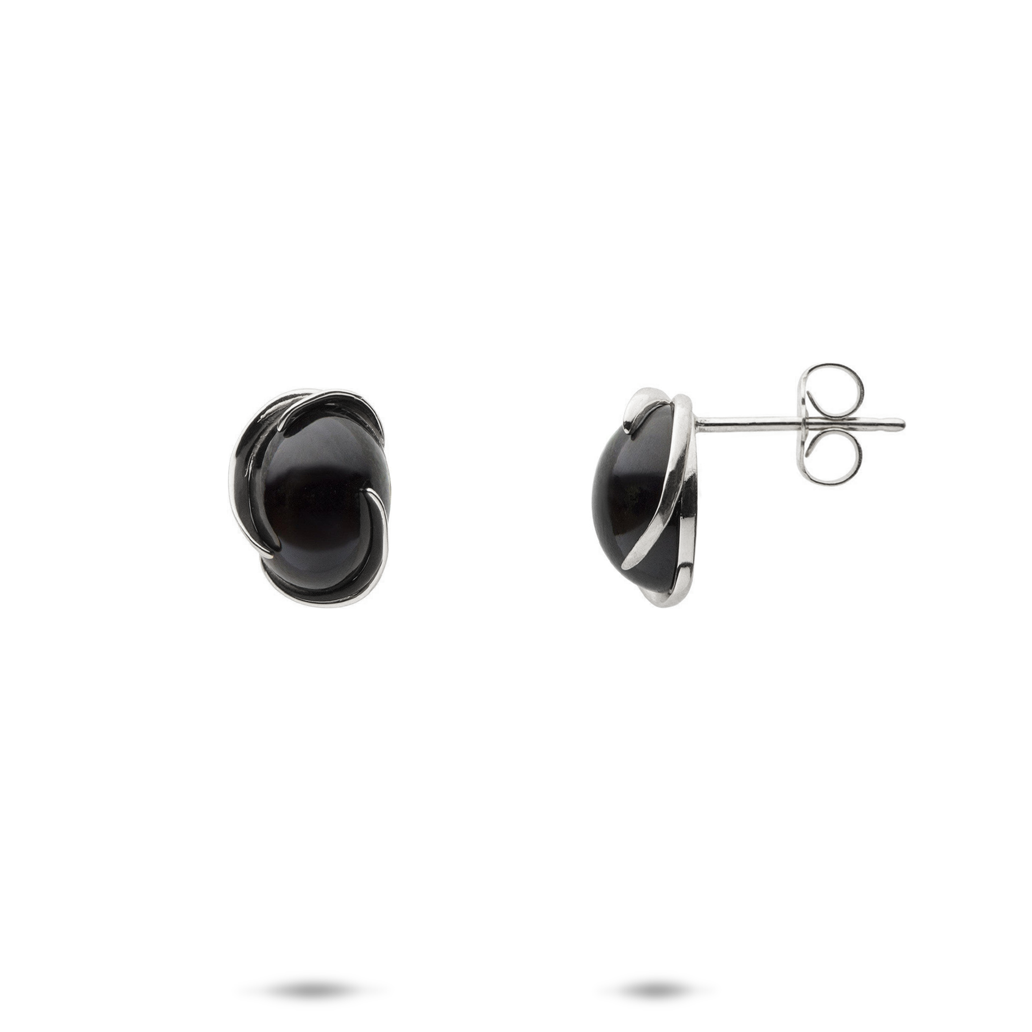 Midnight Wave Black Coral Earrings in White Gold - 11mm