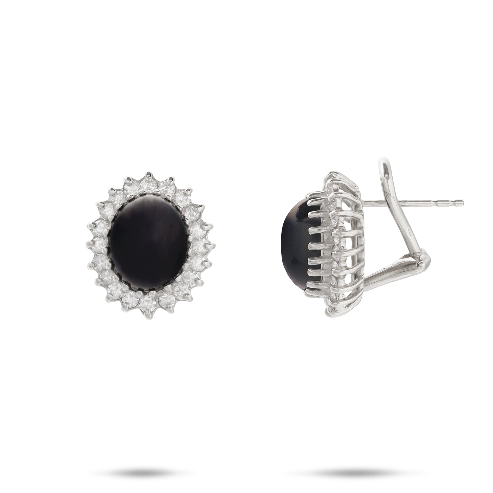 Princess Ka‘iulani Black Coral Earrings in White Gold with Diamonds - 15.5mm