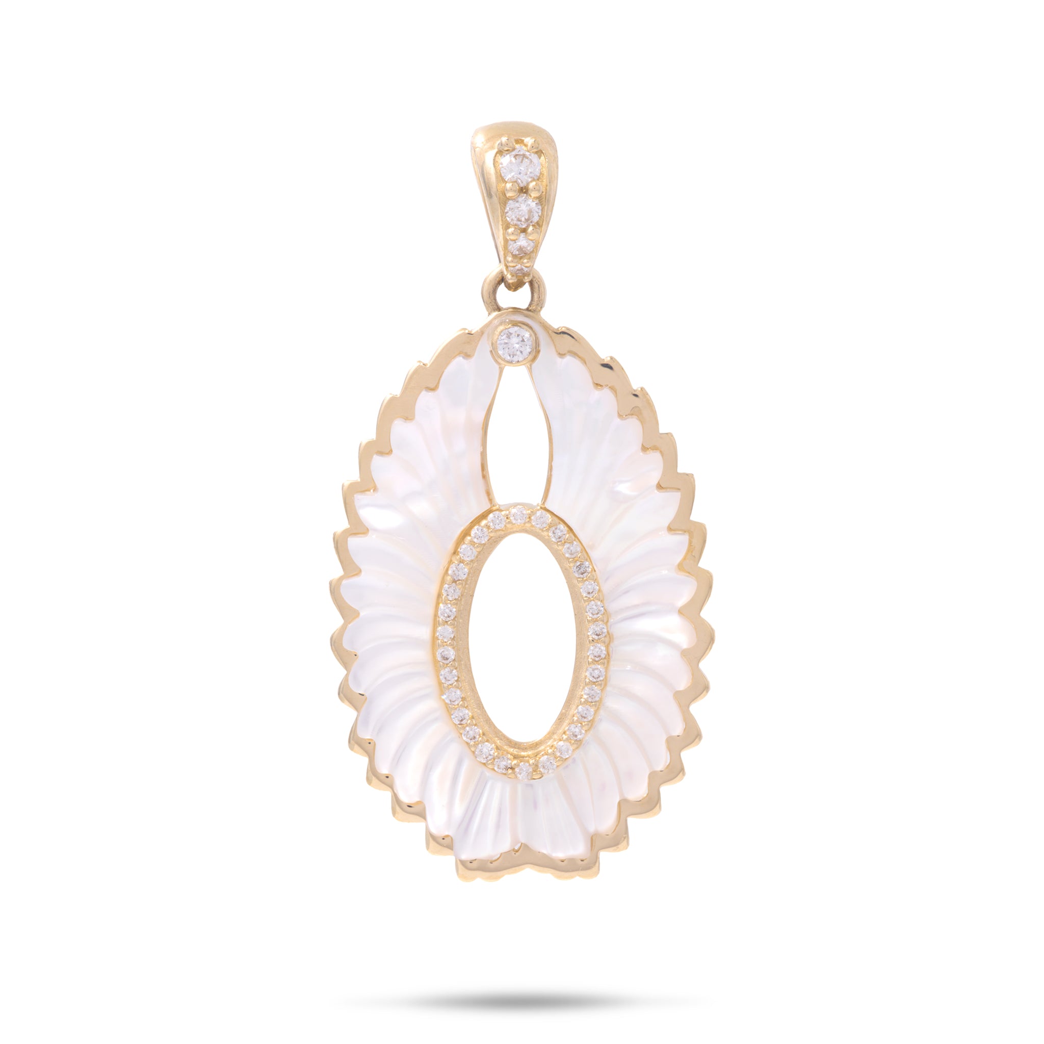 プエオ（フクロウ）マザー・オブ・パール ダイヤモンド ゴールド ペンダント - 28mm