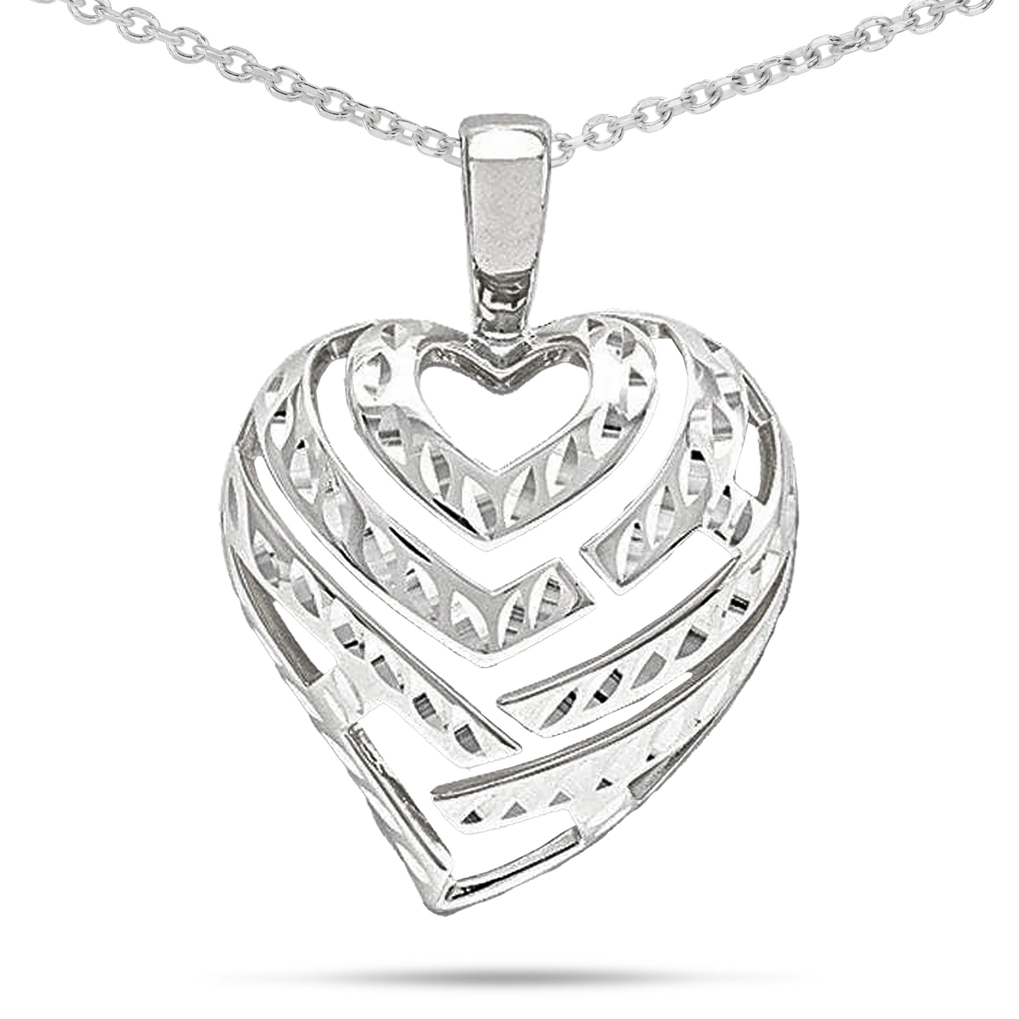 24" Adjustable Aloha Heart Pendant Necklace in Sterling Silver - 30mm