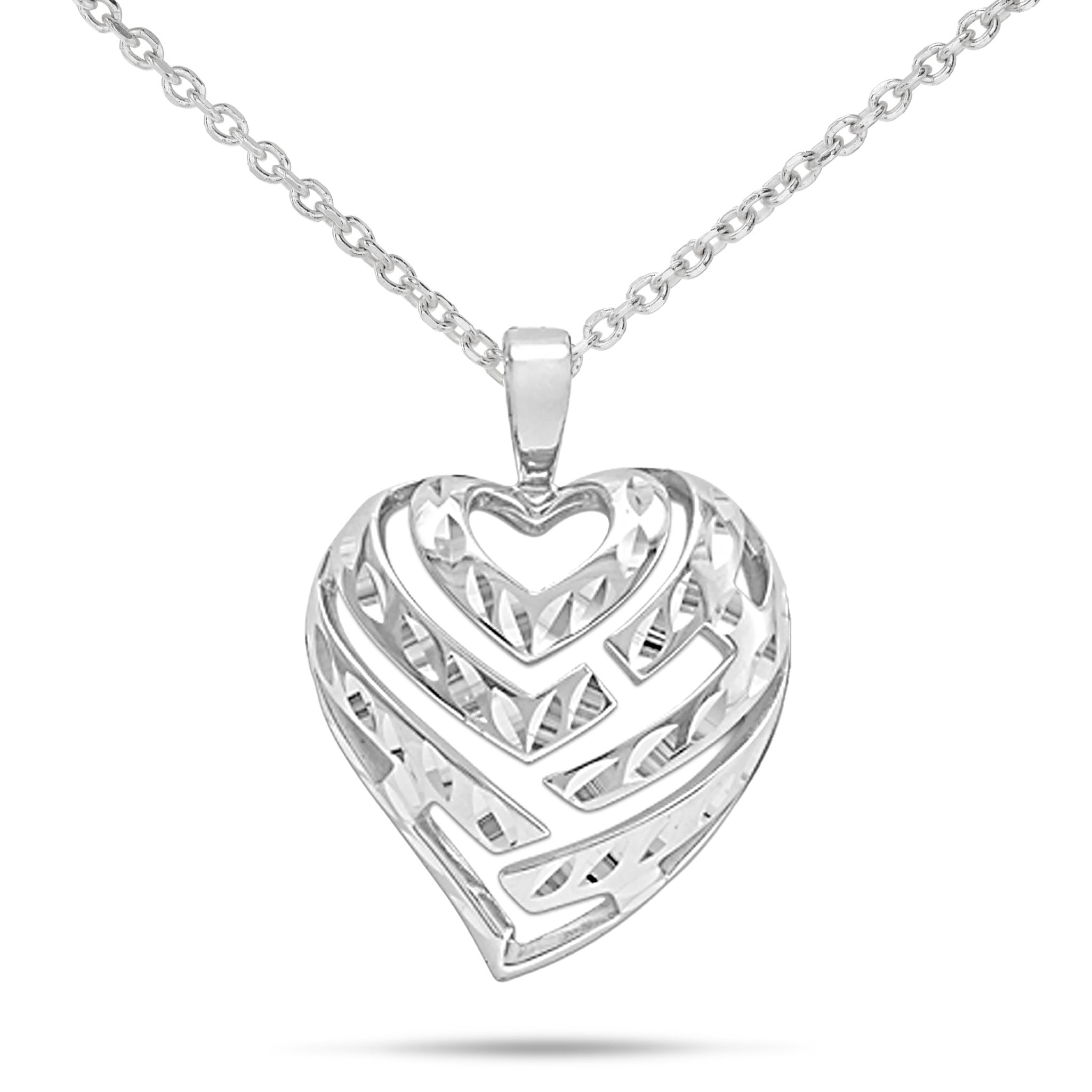 24" Adjustable Aloha Heart Pendant Necklace in Sterling Silver - 24mm