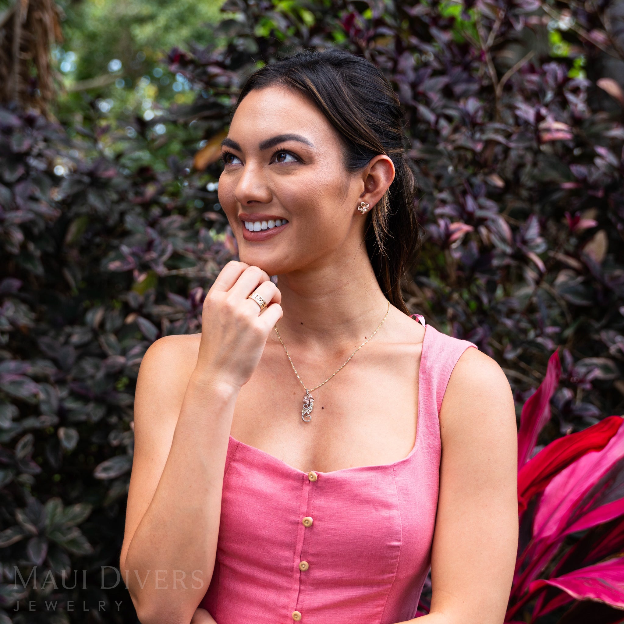 プルメリア ダイヤモンド ピアス ローズゴールド - 13mm