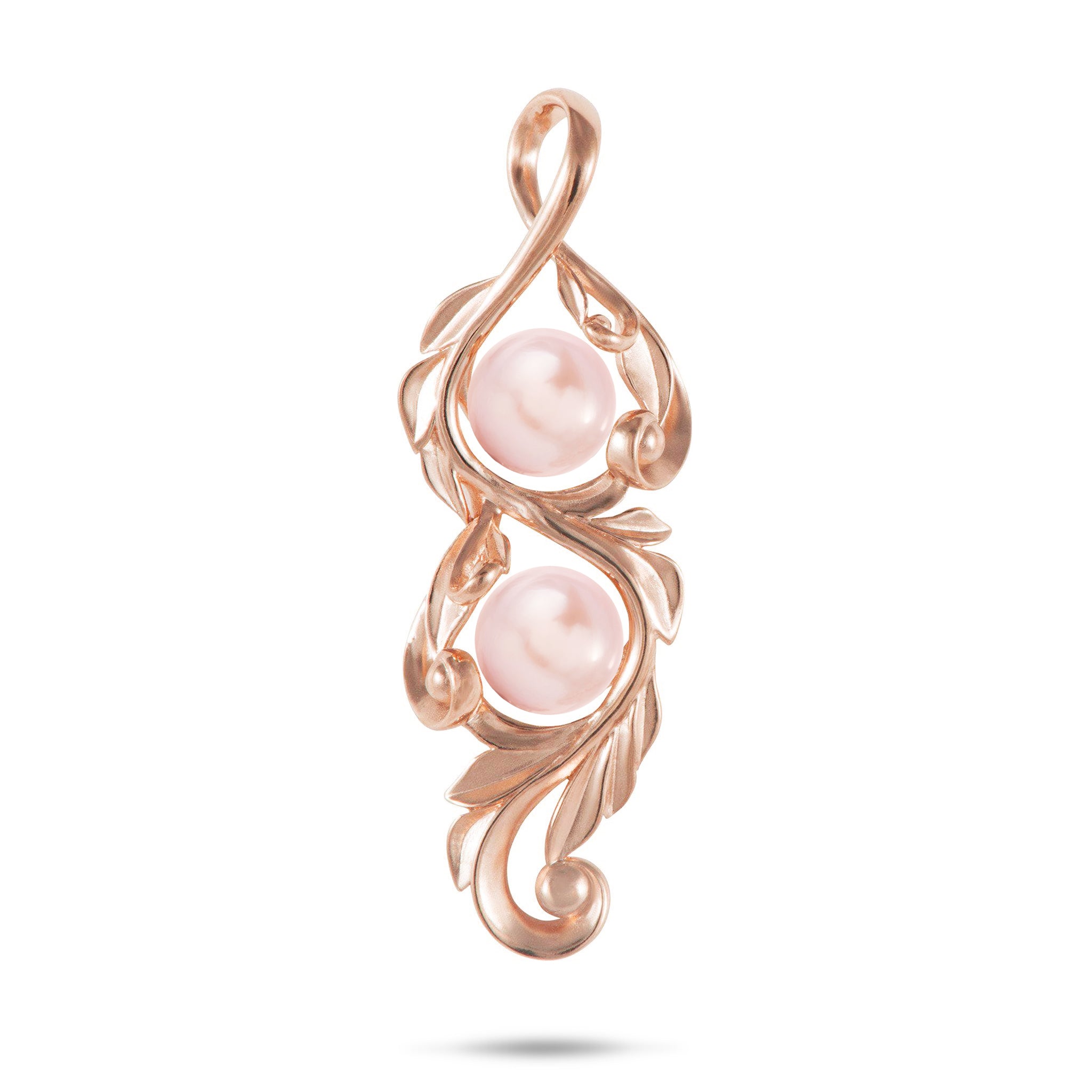 Pick A Pearl Maile Scroll Pendant in Rose Gold - 41mm