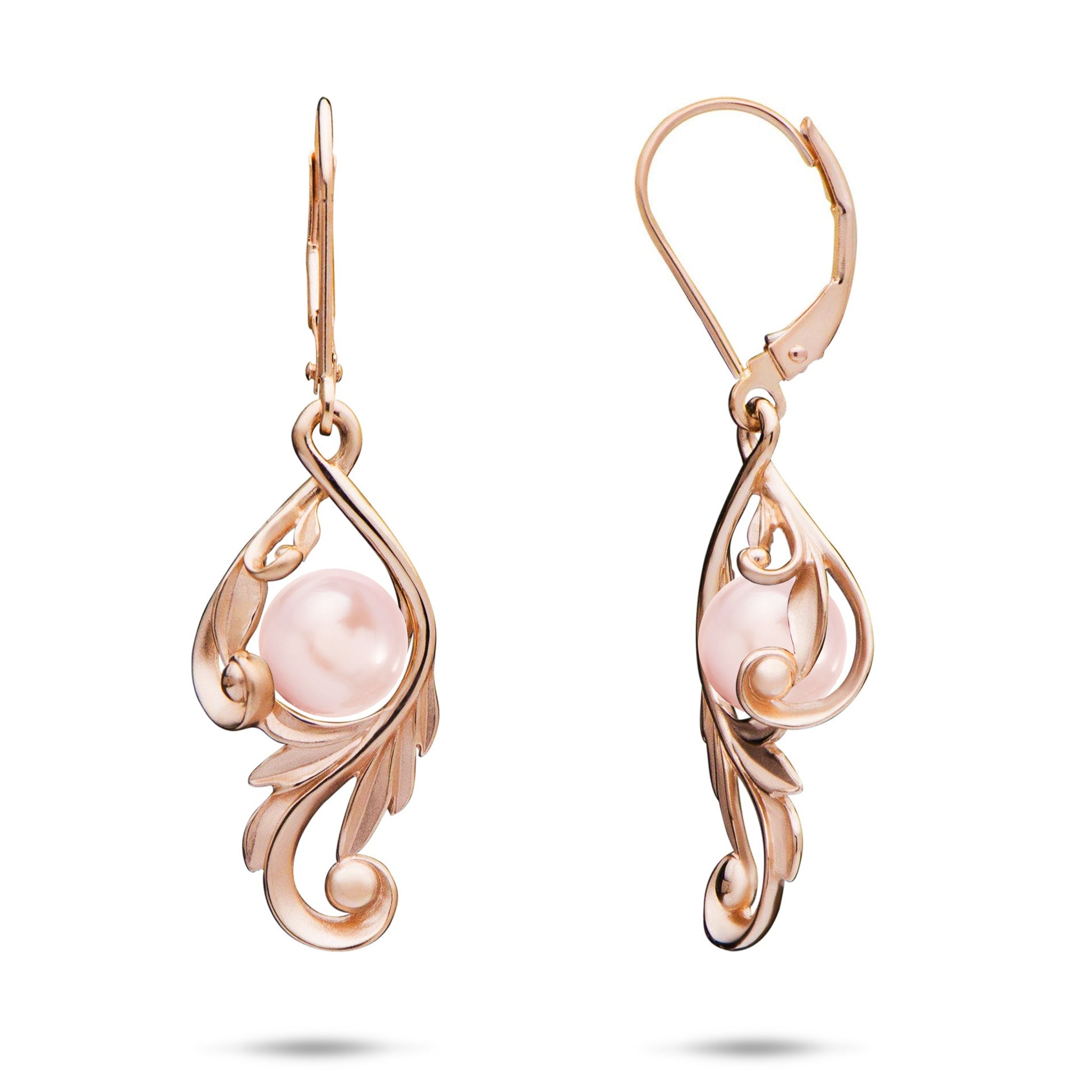 Pick A Pearl Maile Scroll Earrings in Rose Gold - 26mm