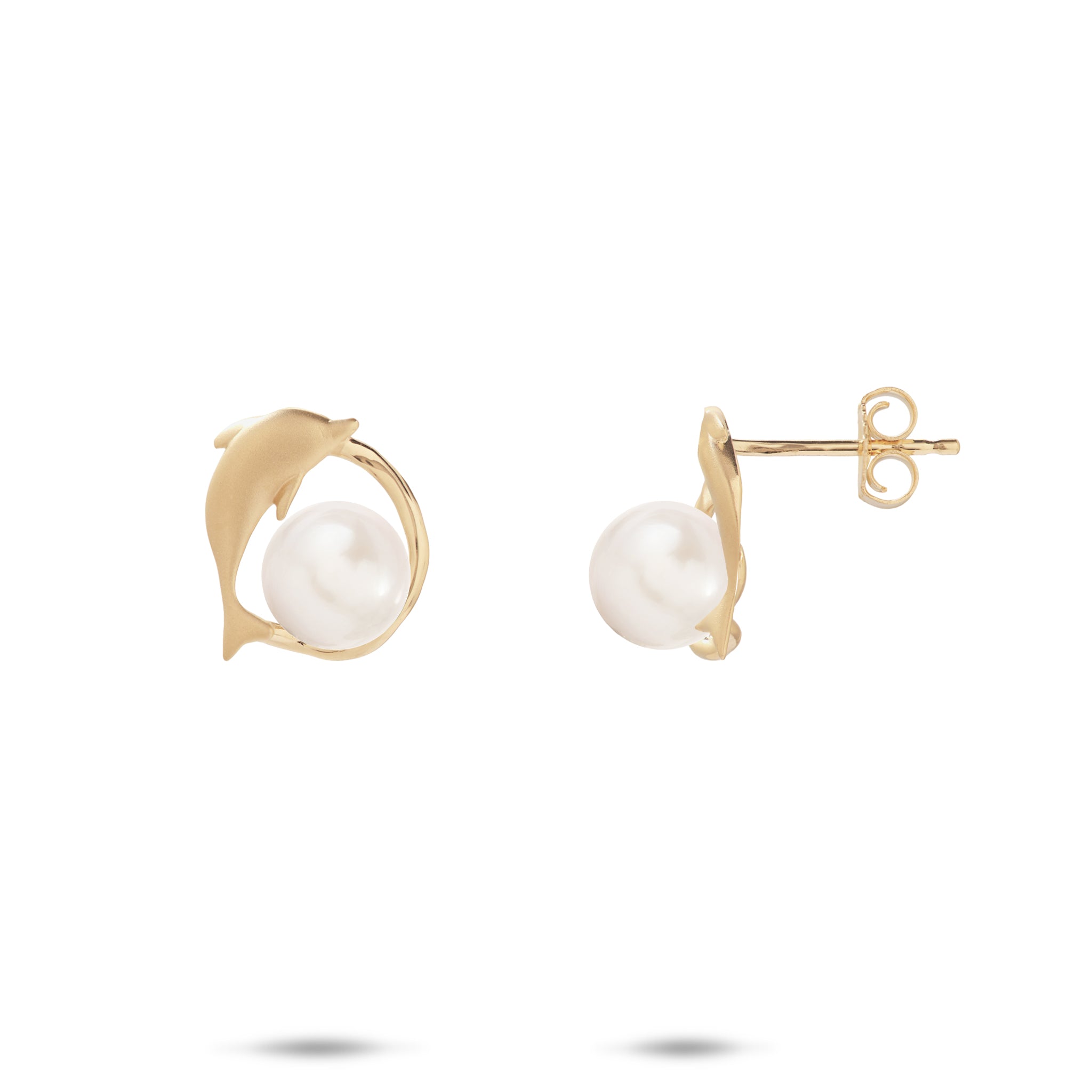 Pick A Pearl Bubble Dolphin Earrings in Gold - 12mm