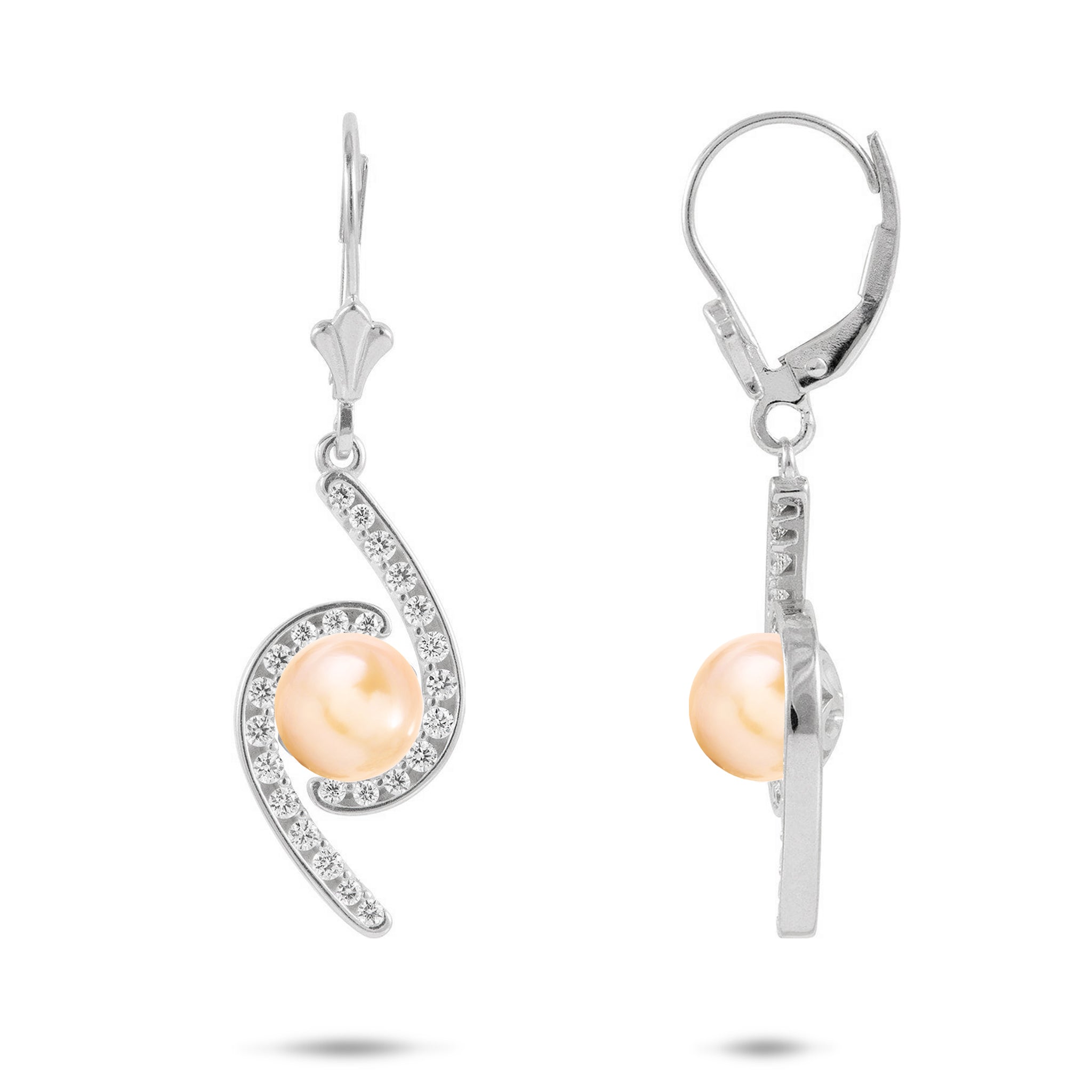 Pick A Pearl Bypass Earrings in Sterling Silver with Cubic Zirconia -