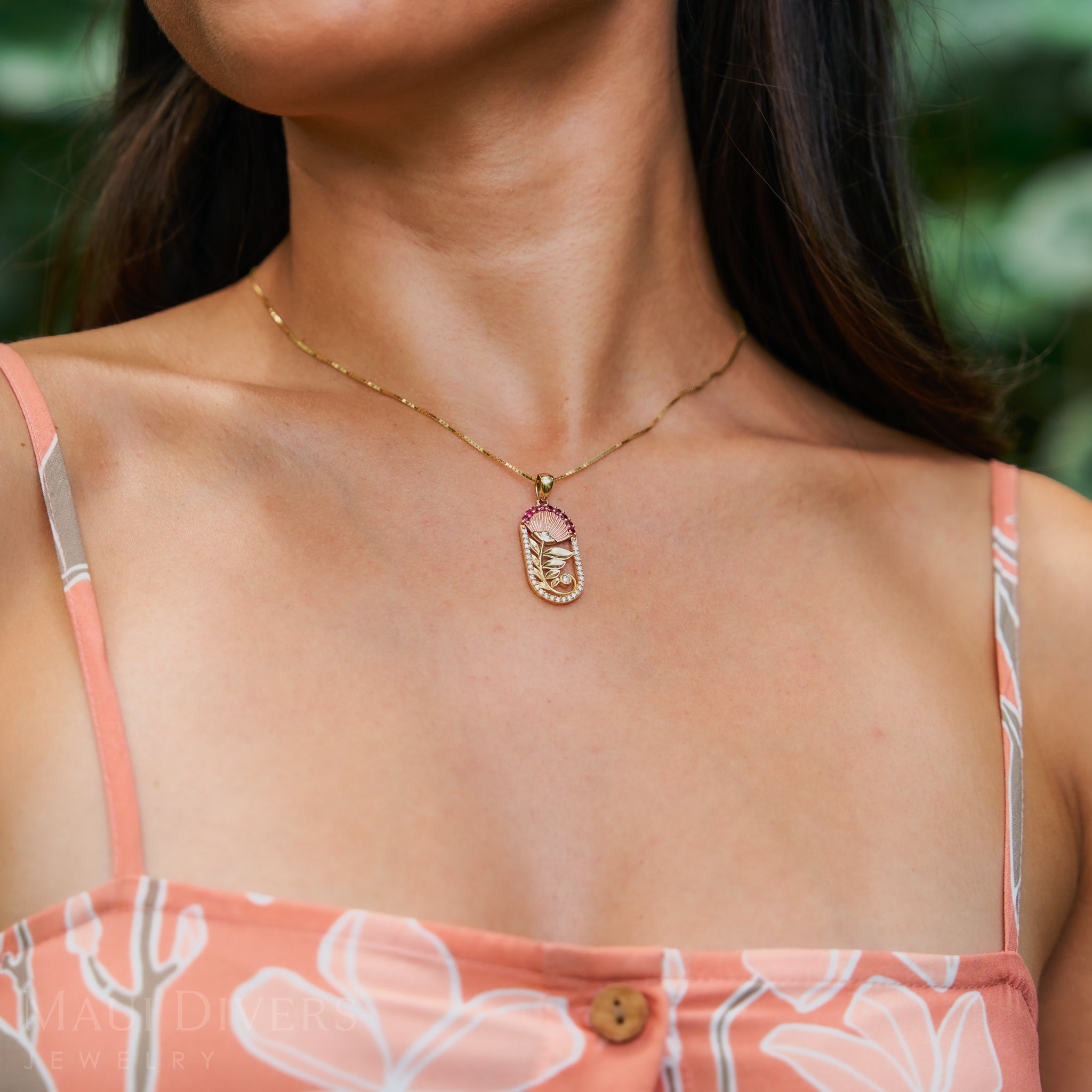 ʻŌhiʻa Lehua ルビー・ペンダント ダイヤモンド・ツートーンゴールド - 27.5mm