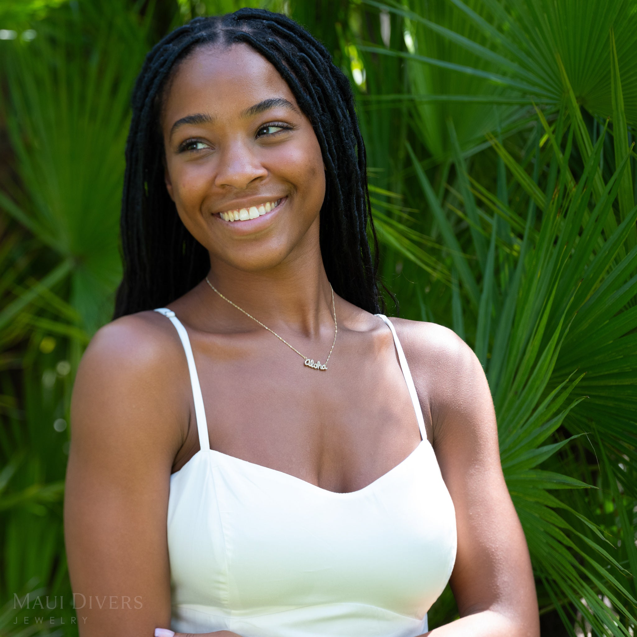 ダイヤモンドとゴールドの16インチアロハネックレス