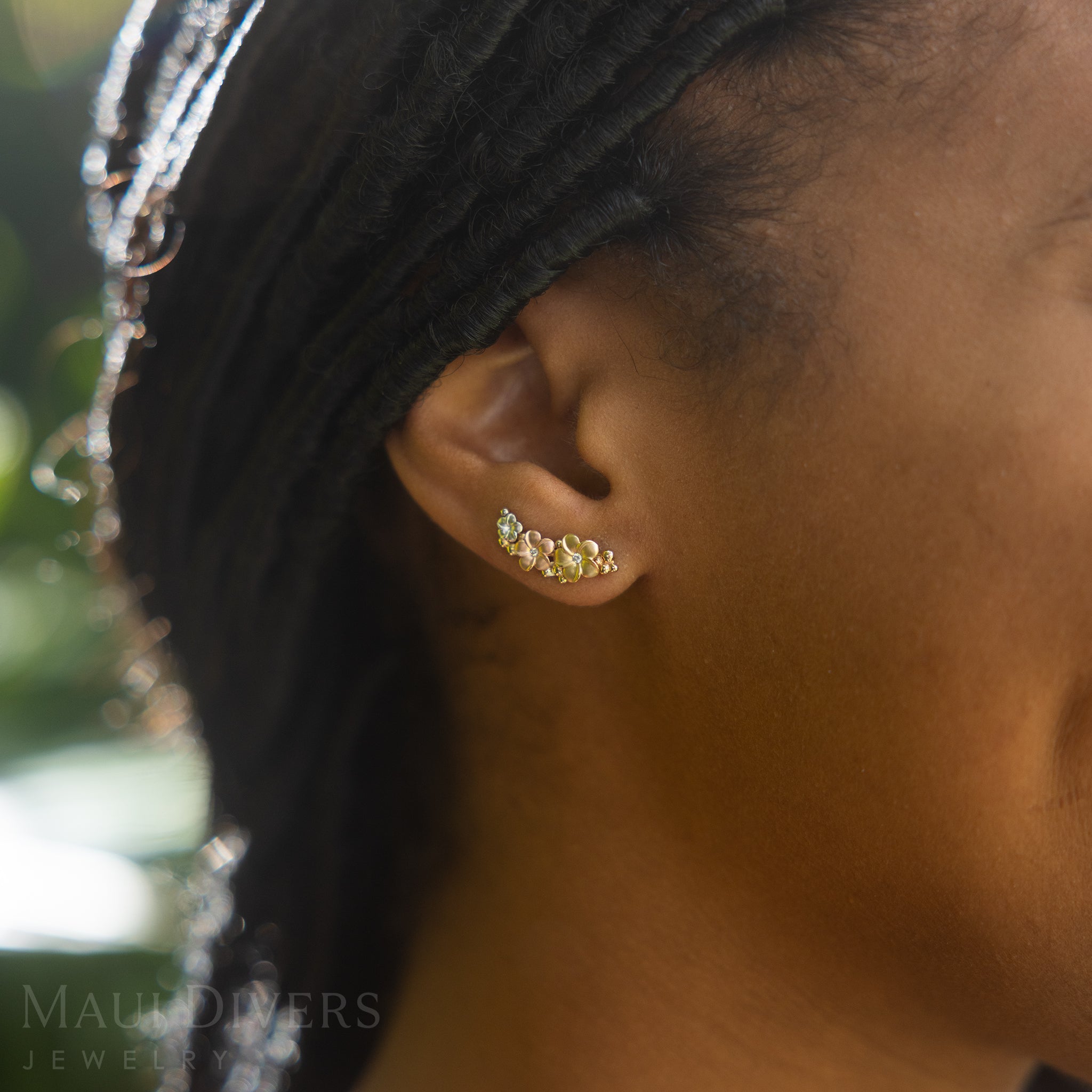 プルメリア クライマー クライマー イヤリング ダイヤモンド トライカラー ゴールド