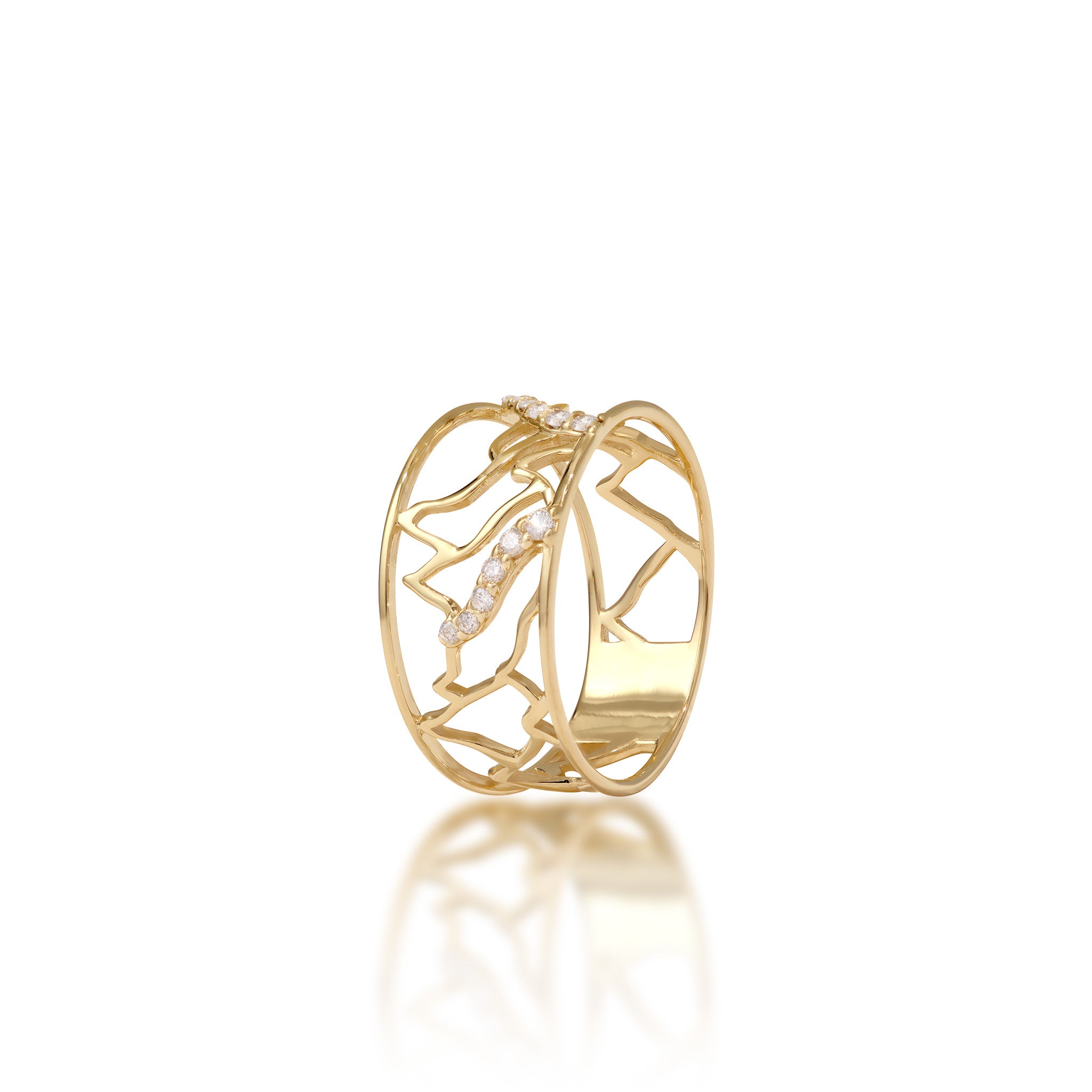 Koʻolau Waterfall Ring in Gold with Diamonds - 10mm